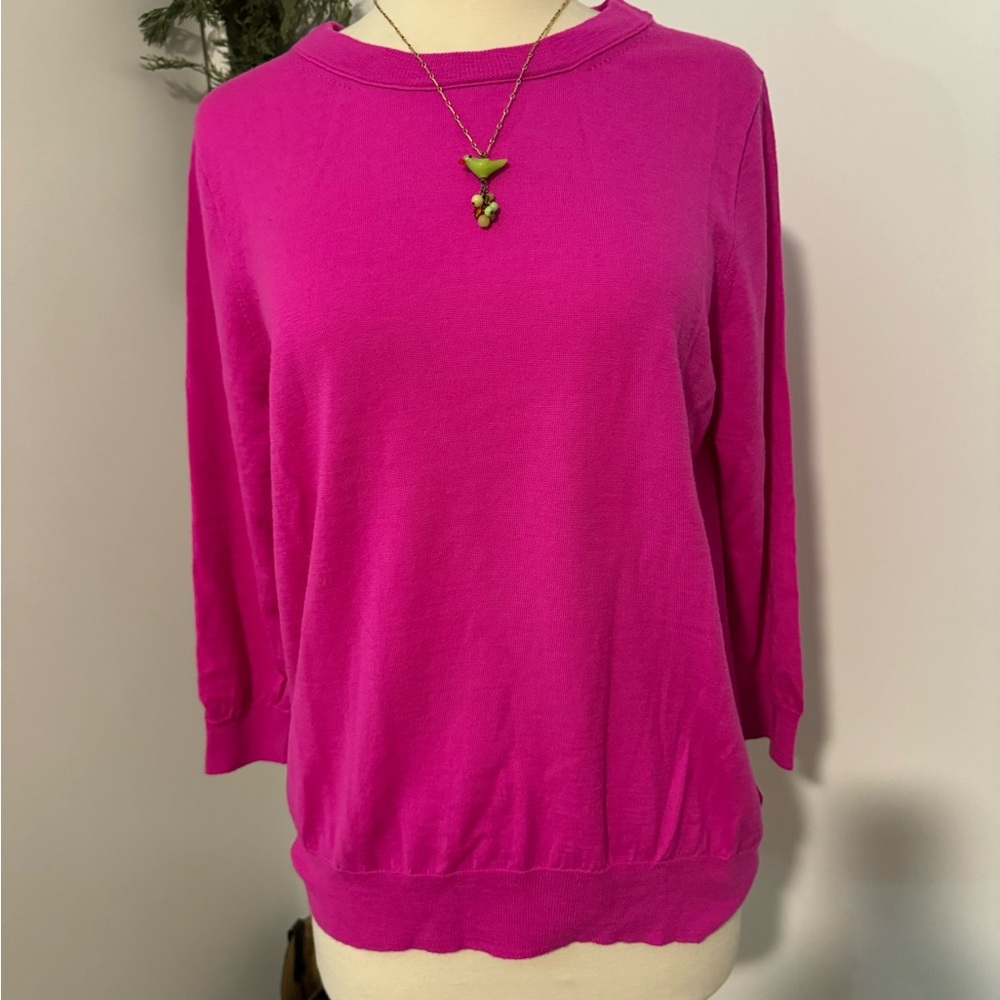 Bright Pink Sweater with Necklace